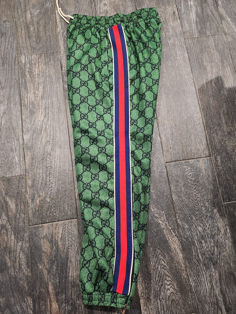 GUCCI Green GG Monogram Track Pants with Red/Blue Side Stripes - Picture 6 of 13
